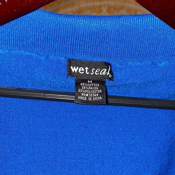 Wet Seal Jewel Blue Draped Collar Short Sleeve Sweater Shirt - Long Length - Picture 3 of 3